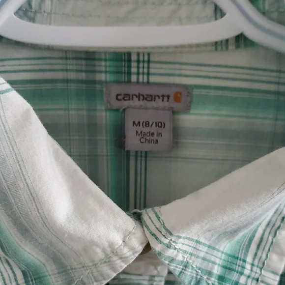 Carhartt Women's White and Green Plaid Button Down 3/4 Sleeves Shirt Size M - Picture 2 of 16